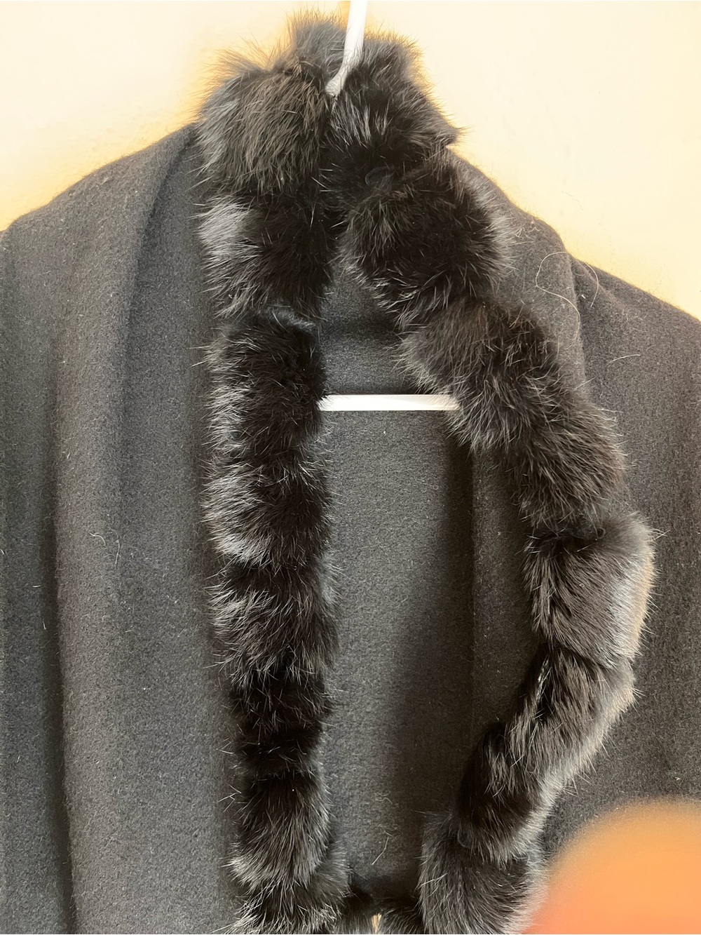 J. McLaughlin Black Genuine Wool Wrap with Faux Fur Trim - Picture 2 of 5